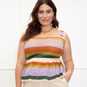 Eloquii Elements Crochet Stripe Knit Peplum Sleeveles Tank Top Plus Size 26 28